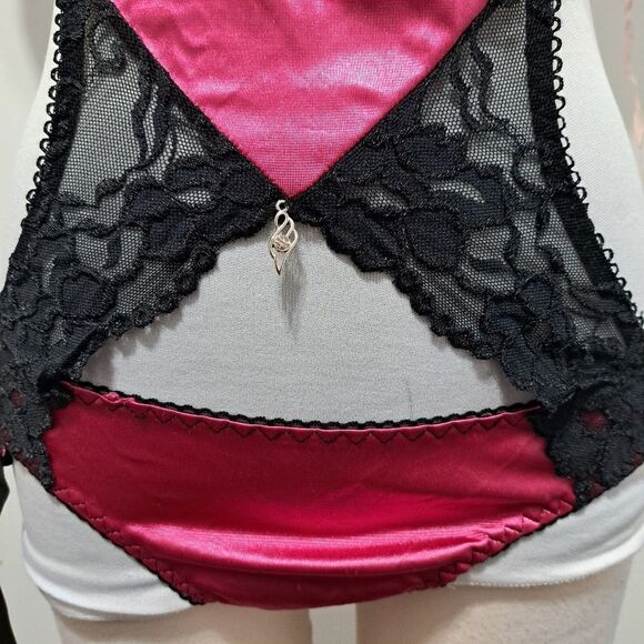Body Rage Intimates Sexy Bodysuit Mesh Vixen Whimsygoth Lace Trim Large Pink/Bla - Picture 12 of 15